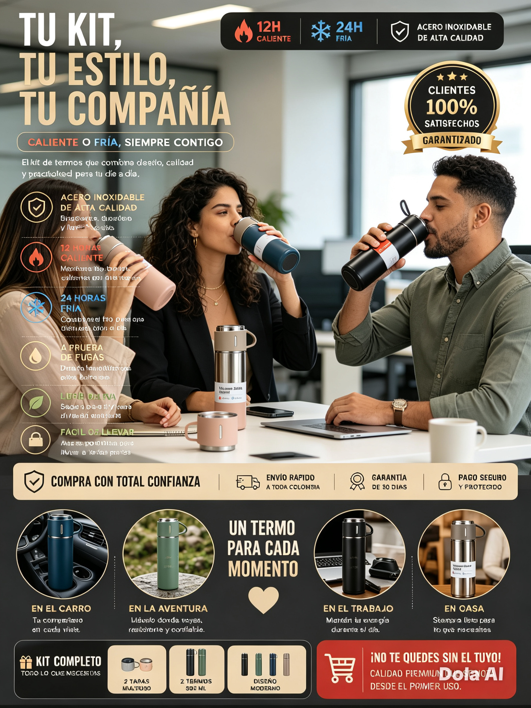 set de vaso termico +2 tazas 500 ml