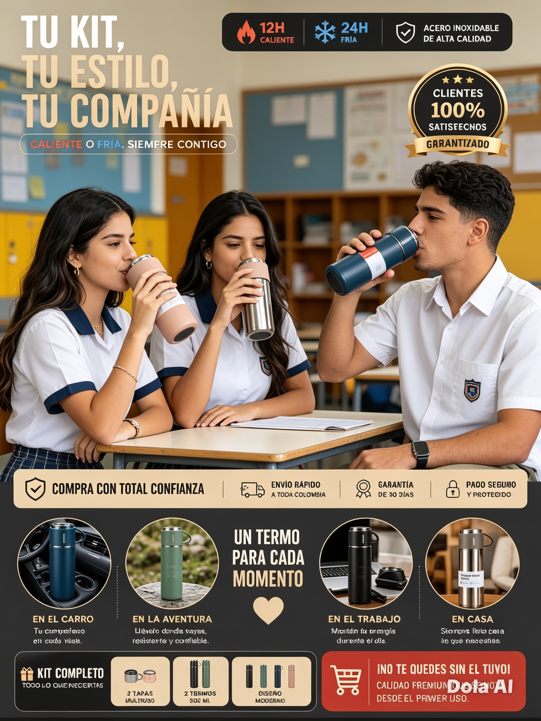 set de vaso termico +2 tazas 500 ml
